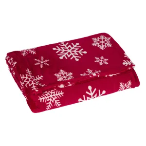 Cuvertură Decorativă Crăciun Bordo Fulgi Albi Flannel 160x130cm