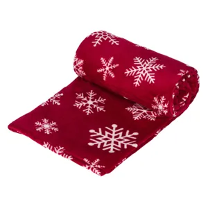 Pătură Decorativă Crăciun Catifelată Bordo cu Fulgi Albi 220x150cm