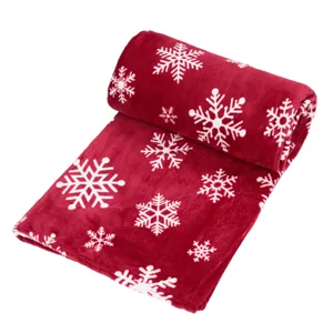 Pătură decorativă Crăciun catifelată bordo fulgi albi 220x200cm poliester