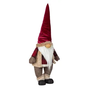 Gnome Decorativ Crăciun Căciulă Catifelată Bordo Blană Bej 70cm