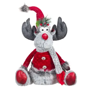Figură Decorativă Cerb Crăciun Gri Roșu 48cm din Poliester