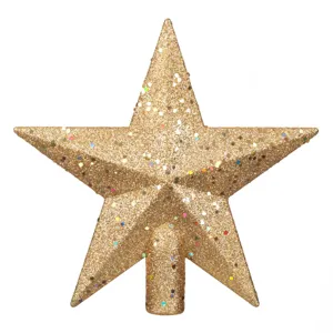 Vârf pentru brad de Crăciun, Stea aurie cu glitter și mărgele, 20 cm