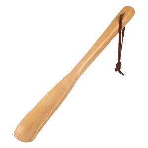 Încălțător de lemn, 30 cm, natural, cu mâner lung și curea din piele