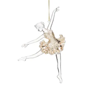 Ornament Brad de Crăciun Balerină Transparentă Bej cu Glitter 14cm