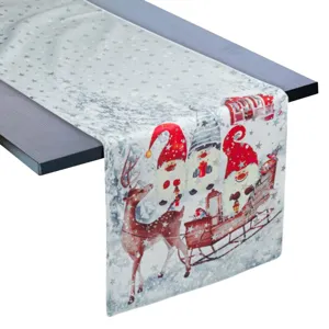 Runner Decorativ Crăciun Gnome Sanie Stele Argintii Velour