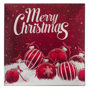 Platou Decorativ Crăciun Plastic Roșu cu Mesaj Merry Christmas 30x30cm