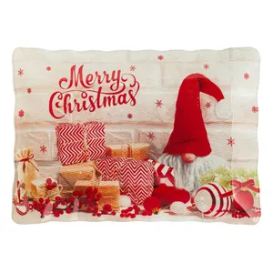 Platou de Crăciun din sticlă – Decorațiuni festive Gnome Cadouri