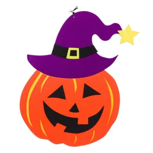 Decoratiune de Halloween Dovleac din Pasla, 27.5x38cm, Portocaliu cu Palarie Mov
