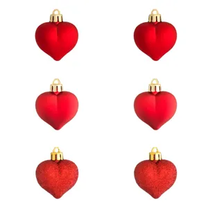 Set Ornamente Crăciun Inimi Roșii cu Glitter, Decorațiuni pentru Brad
