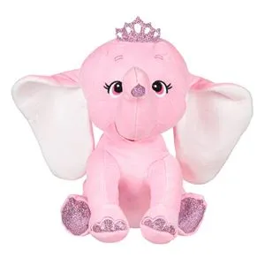 Elefant de plus roz cu coroniță sclipitoare, jucărie pentru copii