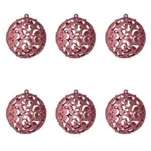 Set Globuri Crăciun Rose Gold Glitter 8cm 6 bucăți