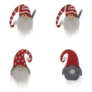 Autocolante Decorative Crăciun Gnome Pălării Roșii și Gri 4 Bucăți