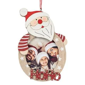 Ornament de Brad din Lemn cu Suport pentru Fotografie, Mos Craciun, 14 cm