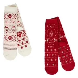 Sosete de Craciun Ecru Rosii Anti-slip pentru Femei
