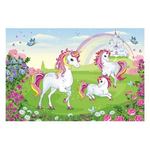 Puzzle cu Unicorni, Castel și Curcubeu, 104 piese, Multicolor