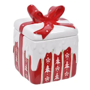 Cutie Ceramică pentru Biscuiți Model Cadou Crăciun Roșu și Alb