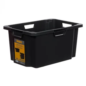 Cutie de depozitare din plastic rezistent, 50L, neagră, cu mâner și sistem de stivuire
