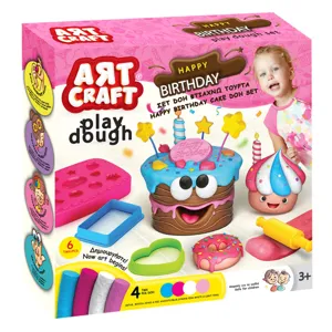 Set Plastilina Tort Zi de Nastere, 4 Culori, 50g fiecare, cu Forme pentru Decorat