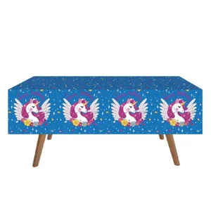 Față de masă din plastic cu model unicorn, 180x120 cm, albastru