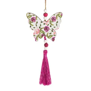 Decoratiune suspendabila de Paste, Fluture cu franjuri, Fucsia, 8.5x25cm, Lemn