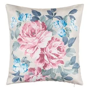 Pernă decorativă bej cu model floral, 45x45 cm, două fețe cu fermoar