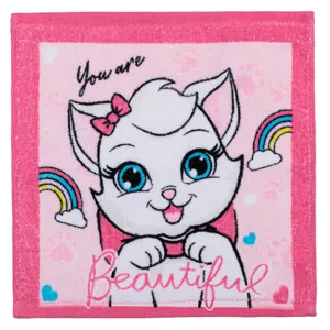 Prosopel din bumbac roz pentru copii cu imprimeu pisică