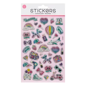 Autocolante decorative cu sclipici, Set 40 buc, Multicolor