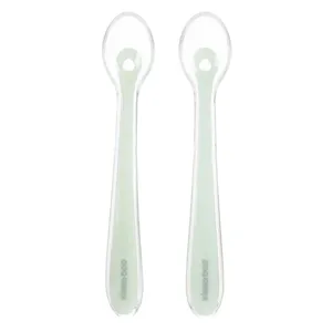 Lingurite din silicon pentru bebelusi, Set 2 buc, Verde menta, cu husa