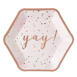Set de 6 Farfurii Hexagonale din Carton cu Imprimare 'Yay!'