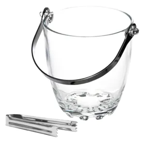 Recipient pentru gheata din sticla transparenta cu cleste metalic Ø12x12.5cm