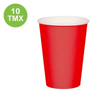 Set de 10 pahare de carton roșu 270 ml pentru băuturi