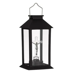 Felinar solar LED cruce cu figurină negru pentru decorarea exterioră