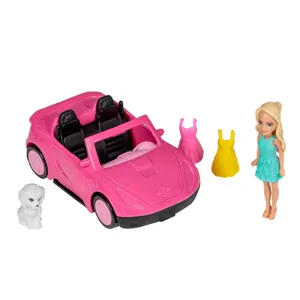 Set Masină Roz cu Papus Mini și Accesorii de Joc pentru Copii