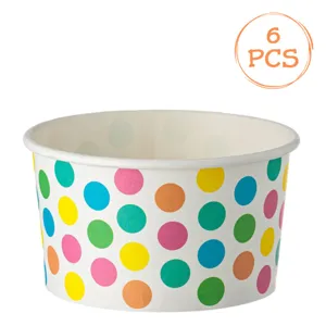 Boluri pentru Inghetata din Hartie Alba cu Buline Multicolore, 240ml, 6 buc
