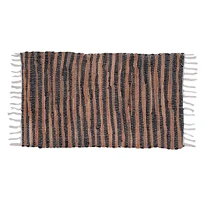 Covor decorativ țesut maro și negru cu franjuri, 80x50 cm