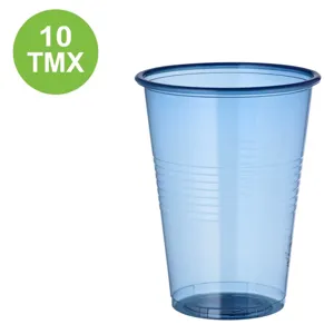 Set 10 pahare transparente albastre din plastic 480 ml de unica folosinta