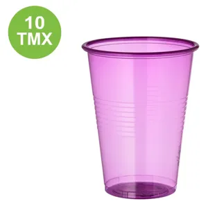Set 10 Pahare Transparente din Plastic Mov de Unica Folosinta