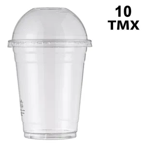 Set 10 Pahare de Unica Folosinta din Plastic Transparent cu Capac, 360ml