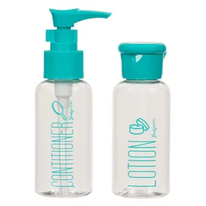 Set Sticle de Călătorie Transparente, 80ml, 2 Bucăți, Capac Verde
