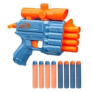 Pistol jucărie cu săgeți moi, 4 țevi și lunetă, 8 săgeți incluse