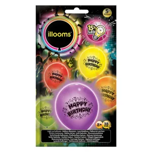Baloane LED pentru petreceri, set de 5 bucăți, cu mesaj Happy Birthday
