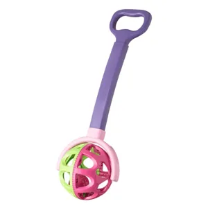 Roată de împins din plastic cu mâner extensibil mov roz