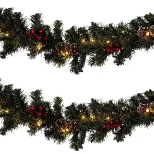 Ghirlandă Decorativă Crăciun LED Verde cu Conuri și Baterii