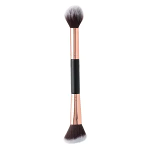Pensulă de machiaj dublă, cu capăt oblic și oval, 20 cm, negru-roz-auriu