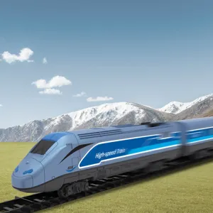 Tren Electric de Mare Viteză cu Lumini și Sunete, 2 Locomotive și 1 Vagon, Set Șine Multiple, Gri/Albastru, 3+