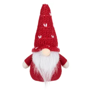 Gnome Roșu Decorativ de Crăciun cu Căciulă Tricotată, Înălțime 17 cm