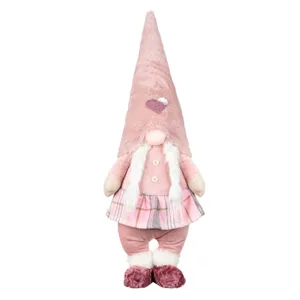 Figură Decorativă Crăciun Gnome cu Caciulă Catifelată Roz