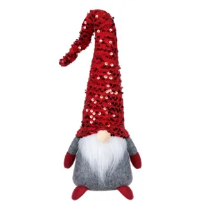 Figură Decorativă Crăciun Gnome Gri cu Căciulă Roșie Paiete 46cm