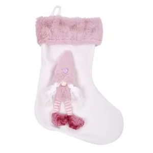 Cizma Decorativă Crăciun Gnome 3D Alb Roz 46 cm