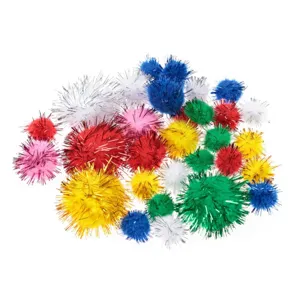 Set 30 Pomponi cu Tinsel Argintiu pentru Creatii, Culori Diferite